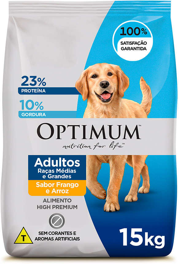 Optimum para Cães Adultos Raças Médias e Grandes Sabor Frango e Arroz 3kg