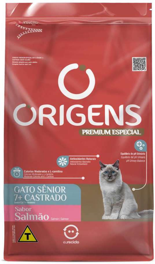 Origens para Gatos Castrados Sênior Sabor Salmão 3kg