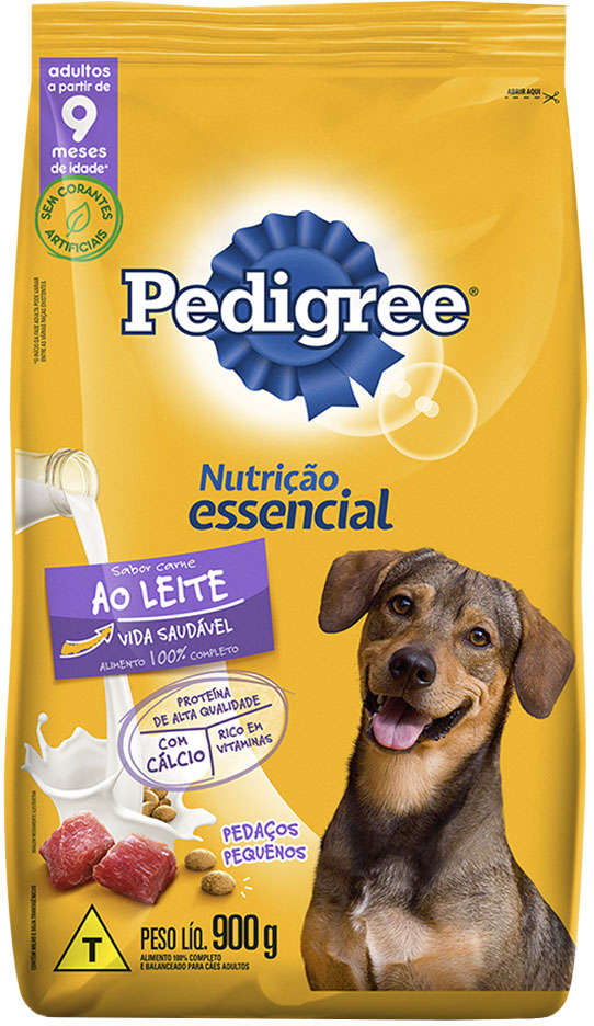 Pedigree para Cães Adultos Nutrição Essencial Sabor Carne ao Leite 900g