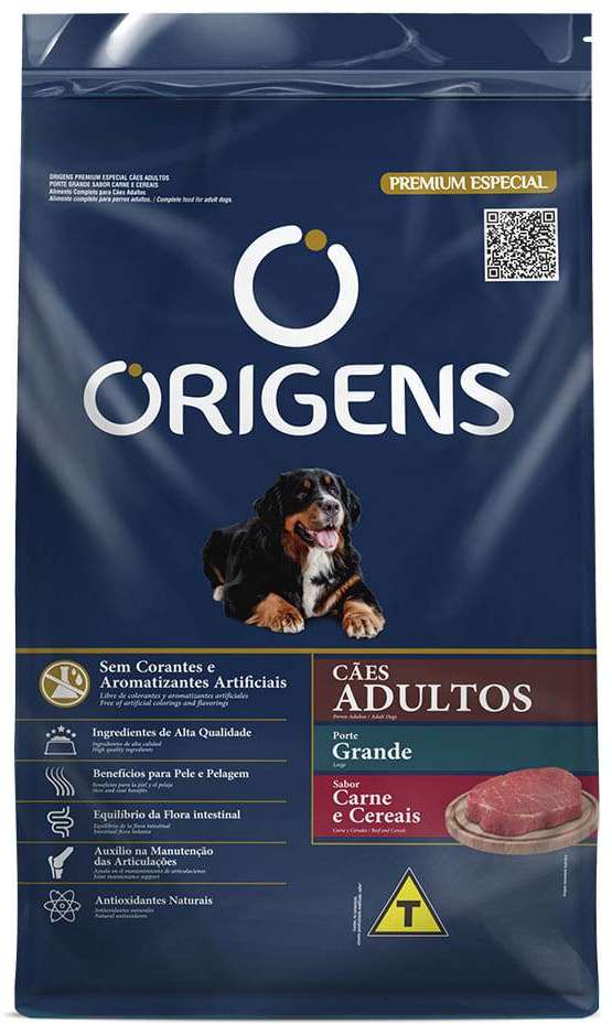 Origens para Cães Adultos Raças Grandes Sabor Carne e Cereais 20kg